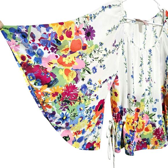 The Garden Collection by H&M Blouse White Floral Kimono Sleeve Boho Size 4 - Picture 3 of 5